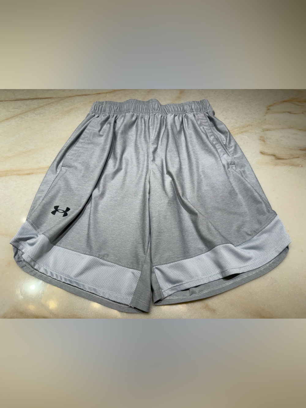 Under Armour Light Gray Athletic Shorts with Mesh Trim